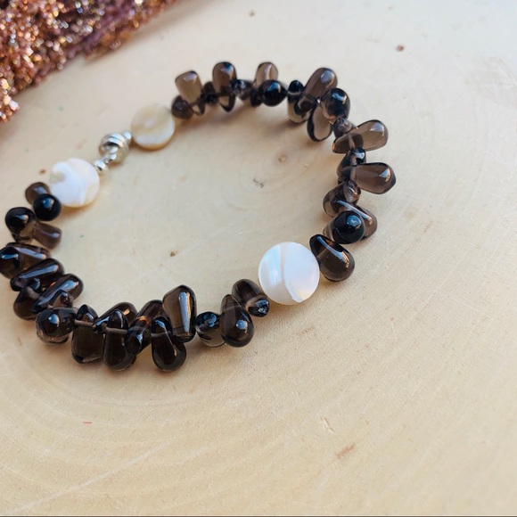 Quartz Gemstone Crystal Pearl Brown Bracelet - Picture 6 of 6